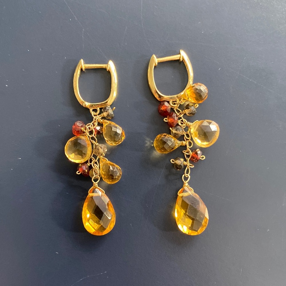 Gold amber dangling earrings 14k